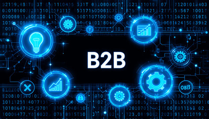 Obraz premium B2B Marketing, Business to business, e-commerce, institutional sales, Business Company Commerce Technology digital Marketing, supply chain, business action plan Strategy, internet online marketing.