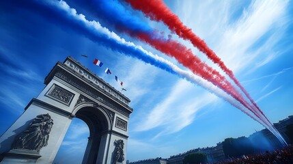 Arc de Triomphe with French Flag Colors Smoke Trails