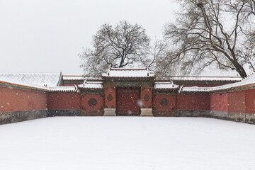snow view red gate of Forbidden city under snow