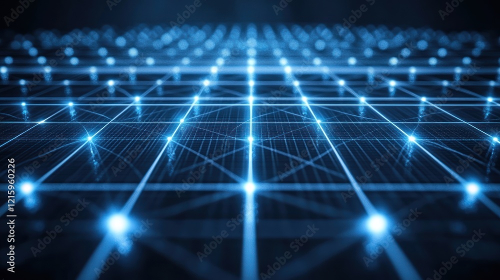 Poster blue network grid illuminated nodes futuristic digital technology abstract background
