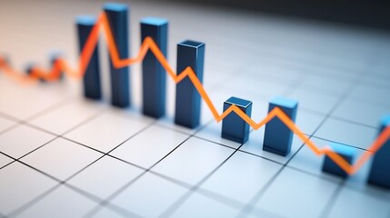Dramatic 3D bar chart shows declining profits orange line sharply falls against blue bars. AI Generated