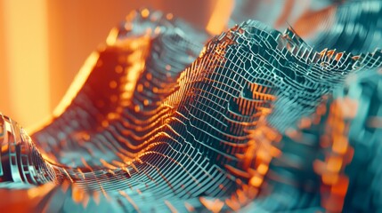 Abstract 3D Render Teal and Orange Gridded Waveform Digital Art Background