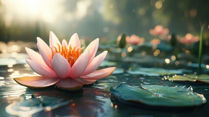 Sunrise Lotus Pond Bloom, Serenity, Nature.