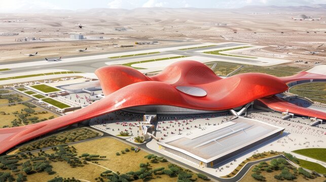 Futuristic Red Airport Terminal Design: An Architectural Marvel