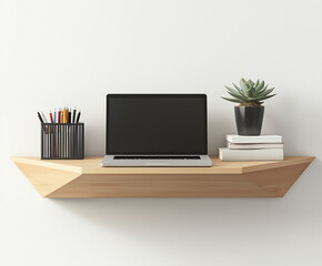 Fototapeta premium Floating Wall Shelf in a Minimalist Home Office for Clean and Functional Design