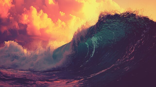 Dramatic Ocean Wave Crashing at Sunset Powerful Nature Seascape Photography