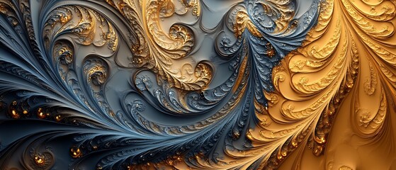 Intricate swirling gold blue patterns elegantly arranged create a rich visual aesthetic.. AI Generated
