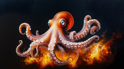 Obraz premium Floating octopuses in a surreal sea of fir imaginative art scene fantasy environment dynamic perspective