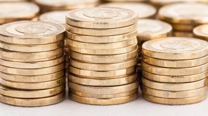 Stacks of Golden Coins Representing Financial Wealth