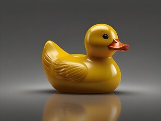 Bright Yellow Rubber Duck Toy with Glossy Finish, Smooth Texture, and Realistic Details Isolated on Transparent Background