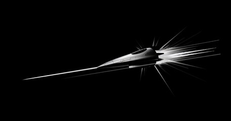 Fototapeta premium A sleek, futuristic spacecraft design with dynamic motion effects against a black background.