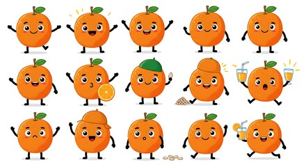 cute orange cartoon character set