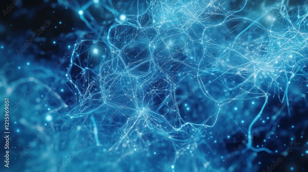 Poster abstract blue neural network visualization: a digital representation of connections and interconnect