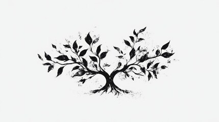 Stylized Ink Tree Silhouette, Black and White Art