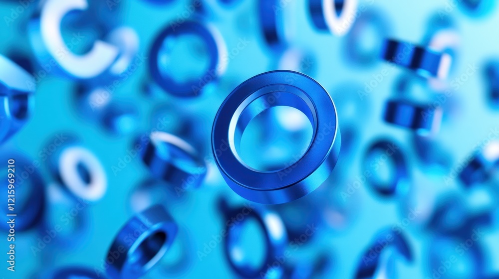 Poster blue shiny rings abstract background 3d render floating design