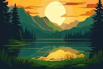 the AI Image Generator, Serene Mountain Landscape With Sunset Reflection