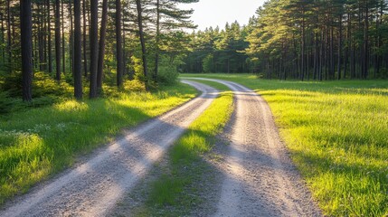 Obraz premium Summer Sunlight on Forest Trails A Scenic Country Road