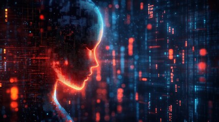 Obraz premium Glowing digital human profile in futuristic code.