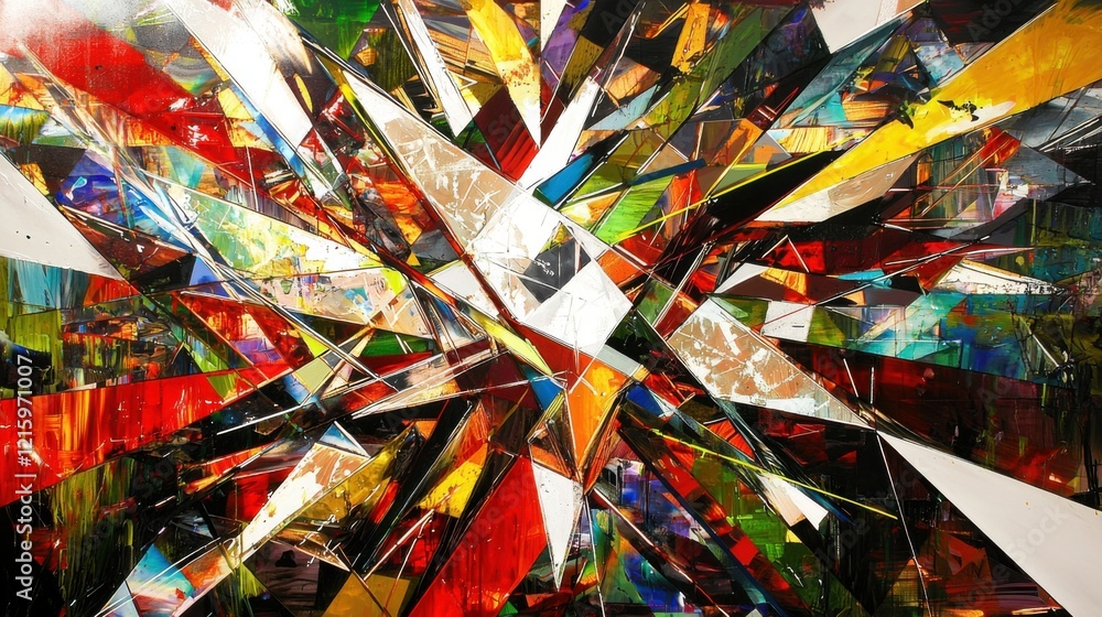 Poster dynamic color explosion art piece modern gallery abstract artwork vibrant environment close-up view 