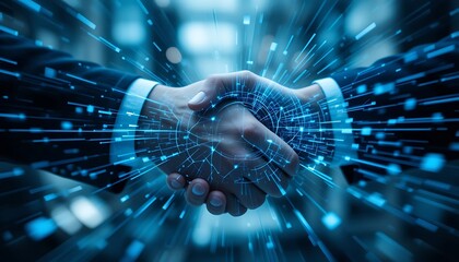 Digital Business Partnership: Innovative Technology Collaboration Handshake