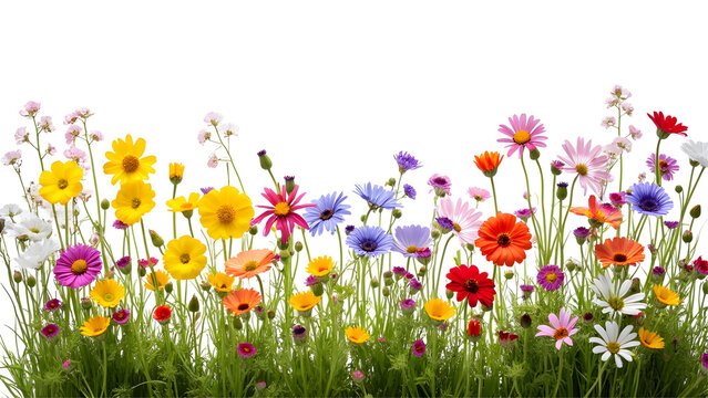 Fototapeta Colorful meadow and garden flowers isolated transparent background.