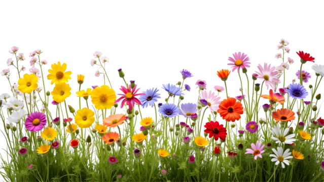 Colorful meadow and garden flowers isolated transparent background. - Powered by Adobe