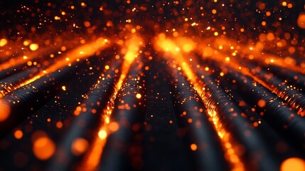 Obraz premium The image is a close up of a black and orange line with a lot of sparks