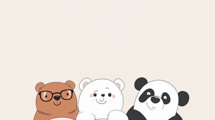 Naklejka premium Cute wallpaper with the characters of bears on a light background