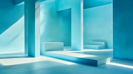 Fototapeta premium Abstract Blue Room Architectural Design Minimalist Structure