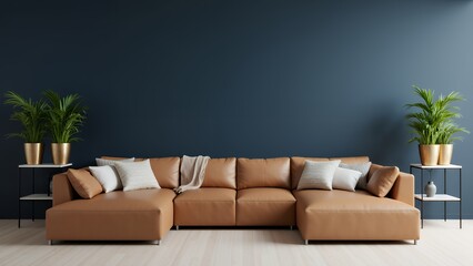 暗いムードな壁紙のモダンなリビングルームのインテリア