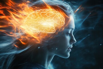 Fiery Mind: A Woman's Brain Illuminated by Intense Energy