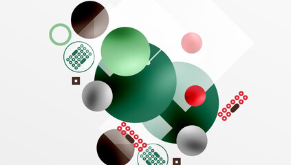 Minimalistic abstract vector design, layered geometric shapes circles, squares, and triangles with soft pastel gradients and semi-transparent effects. Perfect for contemporary use