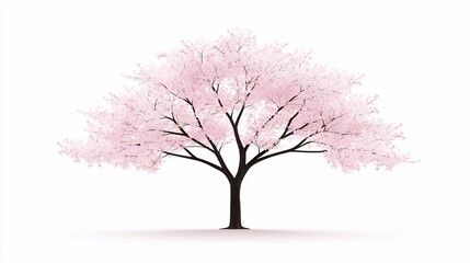 Pink cherry blossom tree isolated on white background.