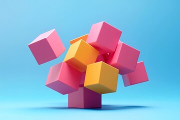 Obraz premium Set of colorful geometric compositions, 3d render, Generative AI