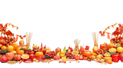 an ornate altar with incense sticks fruits transparant background