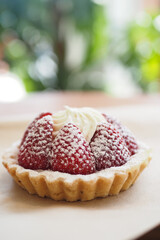 Delightfully Delicious Strawberry Tart Accompanied by Creamy Green Topping