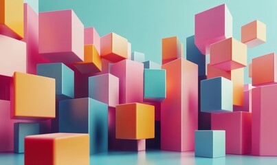 Obraz premium Abstract cubes, minimalist design, 3d render, Generative AI