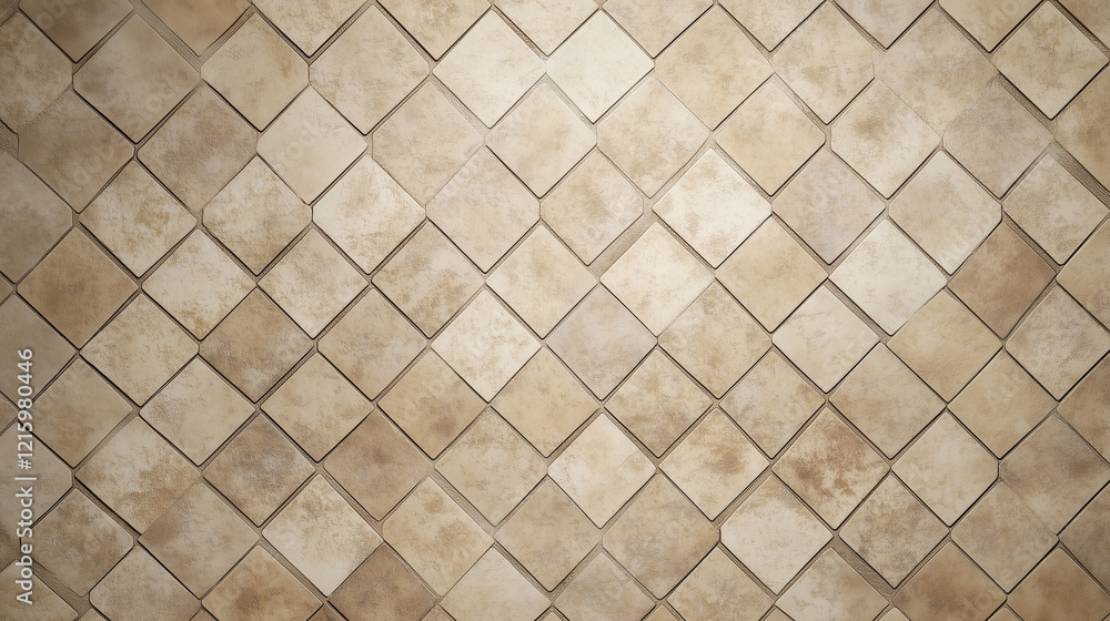Poster beige diamond tile: a seamless pattern of beige diamond-shaped tiles with a subtle texture and a tim