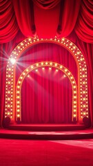 Grand red stage with illuminated archway in a theater setting