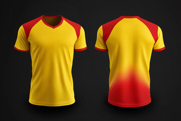 yellow and red jersey template for team clubs, jersey sport, front and back, Tshirt mockup sports jersey template design for football soccer, racing, gaming, sports jersey