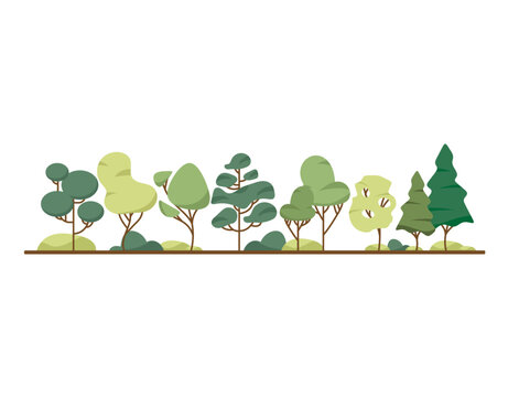 green trees row on white background clip art preview