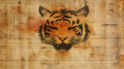Tiger Head Stencil on Rustic Wooden Background