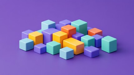 Colorful Cubes Abstract 3D Render Pastel Hues Purple Background