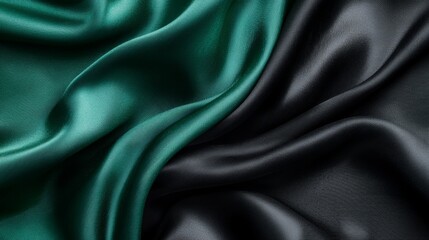 Obraz premium Luxurious Teal and Black Silk Fabric Drape Elegant Textile Background Texture