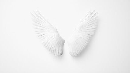 Obraz premium White Angel Wings: A pair of pristine white angel wings, delicately spread against a clean backdrop, symbolize purity, freedom, and divine protection. They offer a serene and ethereal aesthetic.