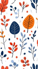 Stylized autumnal leaf and branch pattern on white background