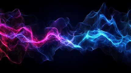 Abstract Pink and Blue Energy Waves Flowing Digital Particle Background