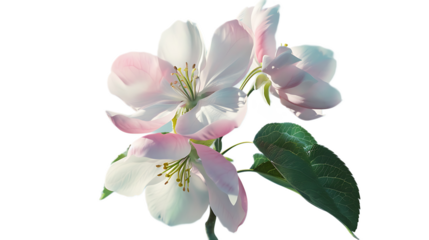 A soft pink apple blossom flower against a transparent background.