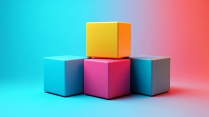 Obraz premium Abstract cubes, colorful design, 3d render, Generative AI
