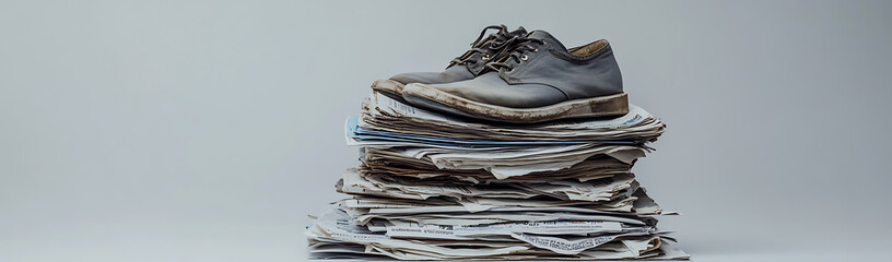 Grey Shoe on Stack of Papers